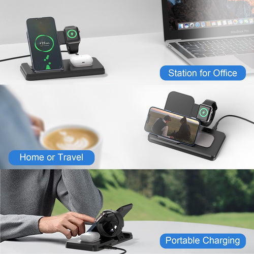 3-in-1 Wireless Charging Station 15W Fast Charger for Phone, Watch & Earbuds
