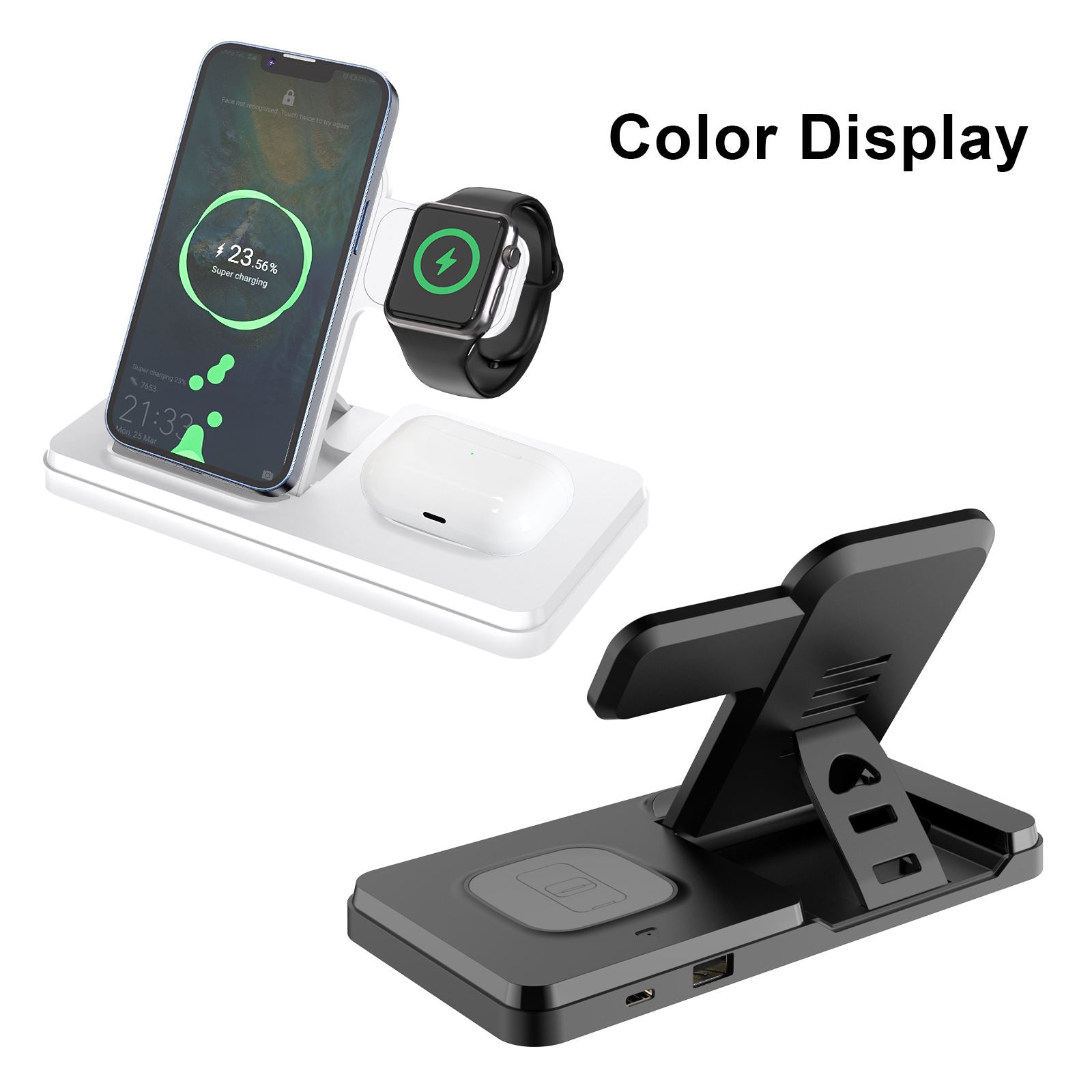 3-in-1 Wireless Charging Station 15W Fast Charger for Phone, Watch & Earbuds