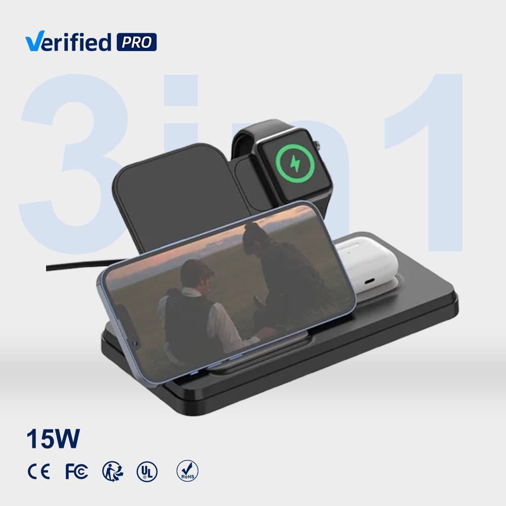 3-in-1 Wireless Charging Station 15W Fast Charger for Phone, Watch & Earbuds