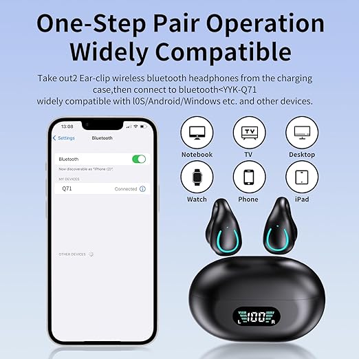 Open Ear Clip Bone Conduction Wireless Earbuds Bluetooth 5.3,Sports Earphones