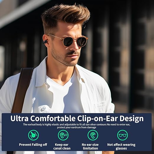 Open Ear Clip Bone Conduction Wireless Earbuds Bluetooth 5.3,Sports Earphones